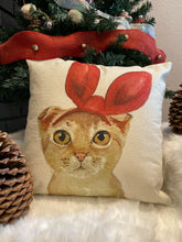 4 - Lovely Yellow Cat With Red Bunny Ear Pillow Case