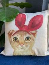 4 - Lovely Yellow Cat With Red Bunny Ear Pillow Case