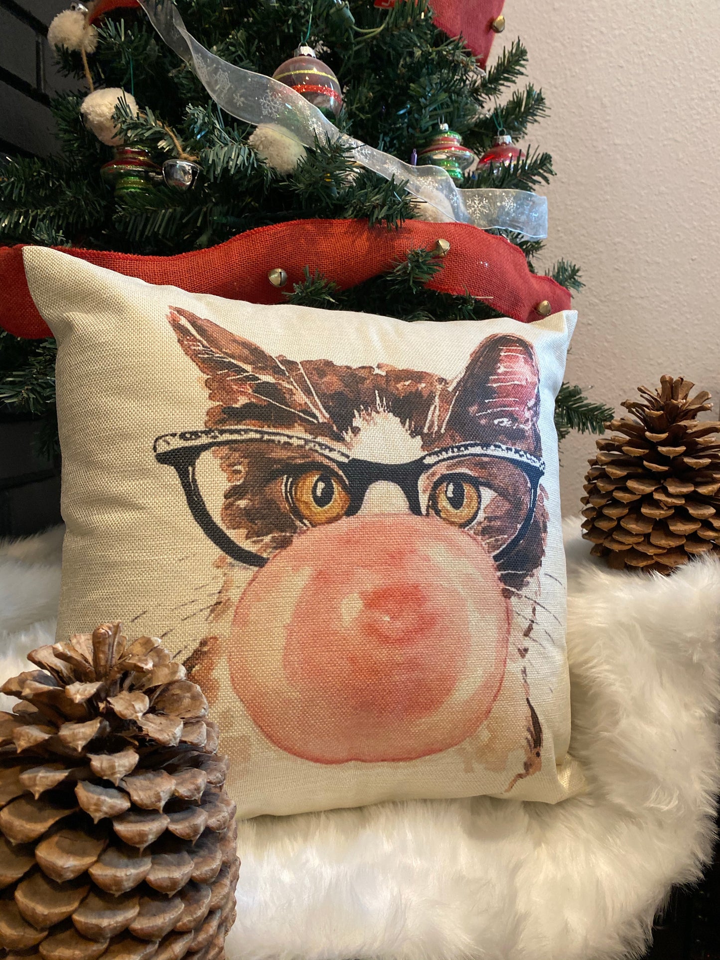 Lovely Tabby Cat With Pink Bubble Pillow Cover