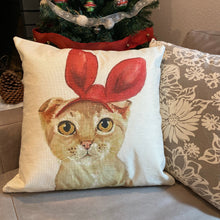 4 - Lovely Yellow Cat With Red Bunny Ear Pillow Case