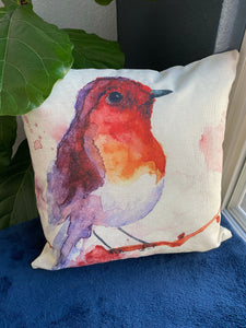 Cute Red Bird Painting Decorative Pillow Cover