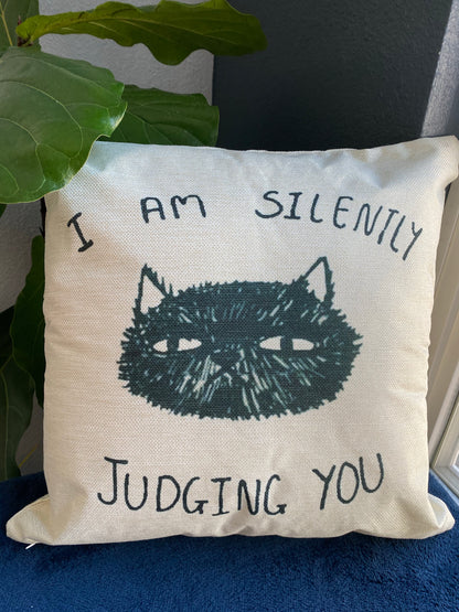 I'm Silently Judging You Black Cat Pillowcase | Throw Pillow Cover