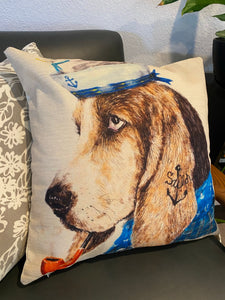1 - Basset Hound Sailor With Pipe And Blue Shirt Pillowcase