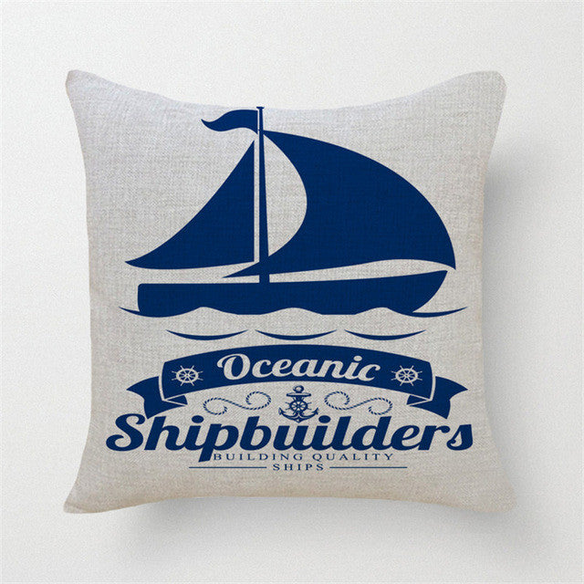 Mediterranean Navy Blue Sea Ocean Ship Pillow Cover