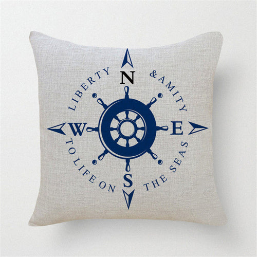Mediterranean Navy Blue Sea Ocean Compass Pillow Case
