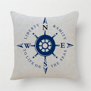 Mediterranean Navy Blue Sea Ocean Compass Pillow Case