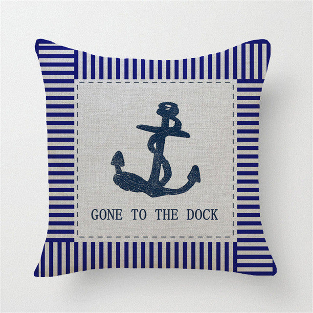 Mediterranean Navy Blue Sea Ocean Anchor Pillow Case