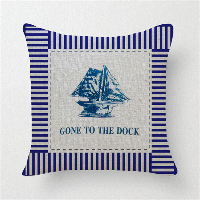 Mediterranean Navy Blue Sea Ocean Ship Pillow Cover