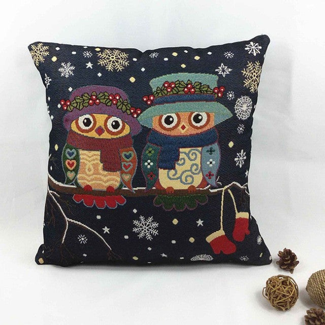 Vintage Graphic Owl Dark Blue Pillow Cover