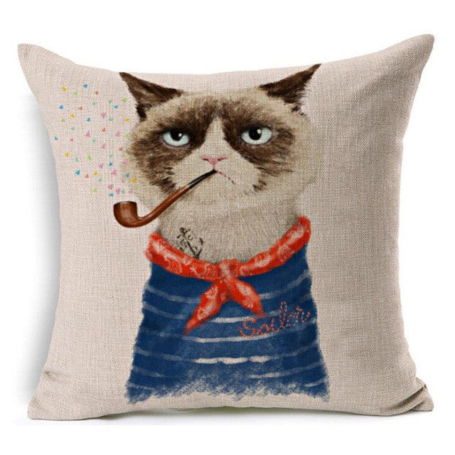 Grumpy Cat Sailor With Pipe Decorative Pillow Cover