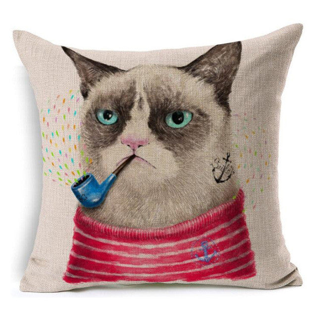 Grumpy Cat Sailor Red Sweater With Blue Pipe Decorative Pillowcase