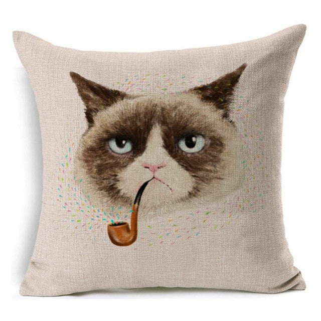 Grumpy Cat With Pipe Decorative Pillowcase