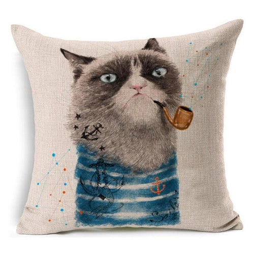 Grumpy Cat With Blue Shirt And Pipe Peeking Decorative Pillowcase