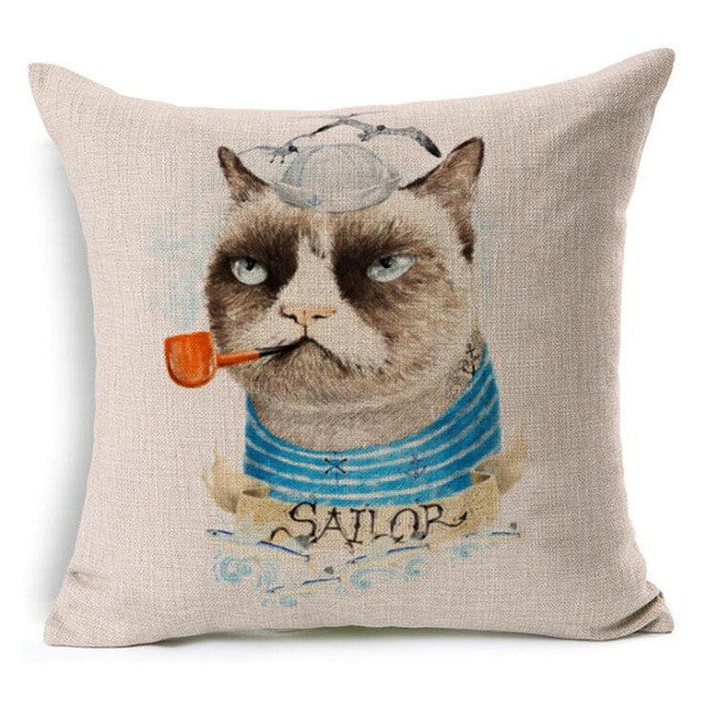 Grumpy Cat Sailor With Pipe And Blue Shirt Peeking Decorative Pillowcase