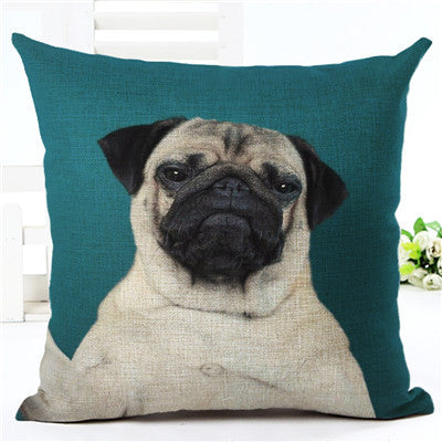 Pug Dog Green Pillow Cover