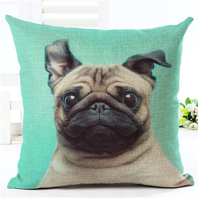 Pug Dog Light Green Pillow Cover