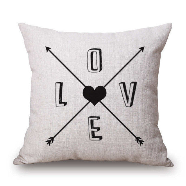 Black and White Love Arrow Pattern White Pillowcase