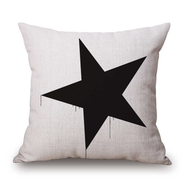 Black and White Star Pattern White Pillowcase