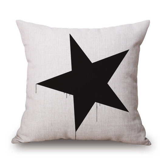 Black and White Star Pattern White Pillowcase