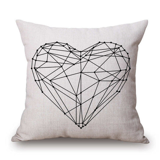 Black and White Heart Pattern White Pillowcase