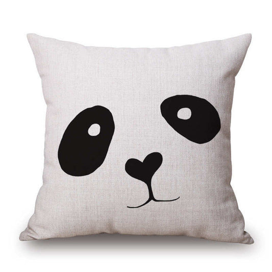 Black and White Panda Pattern White Pillowcase