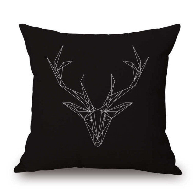 Black and White Buck Pattern Black Pillowcase