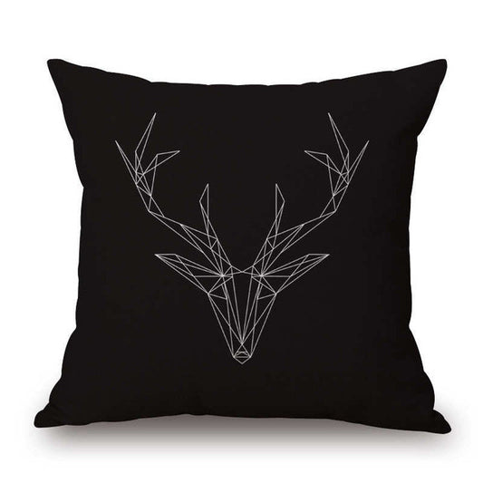 Black and White Buck Pattern Black Pillowcase