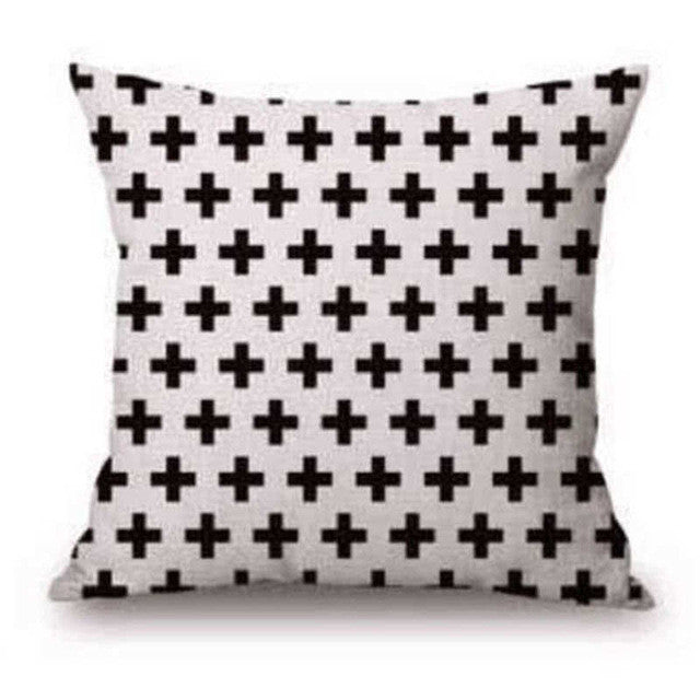 Black and White Big Plus Sign Pattern White Pillowcase