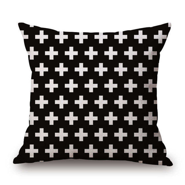 Black and White Big Plus Sign Pattern Pillowcase