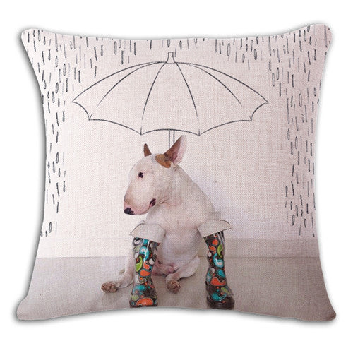 Raining Day Bull Terrier Funny Pillow Cover