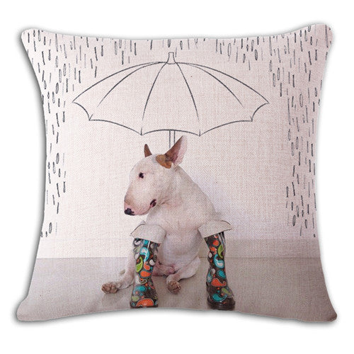 Raining Day Bull Terrier Funny Pillow Cover