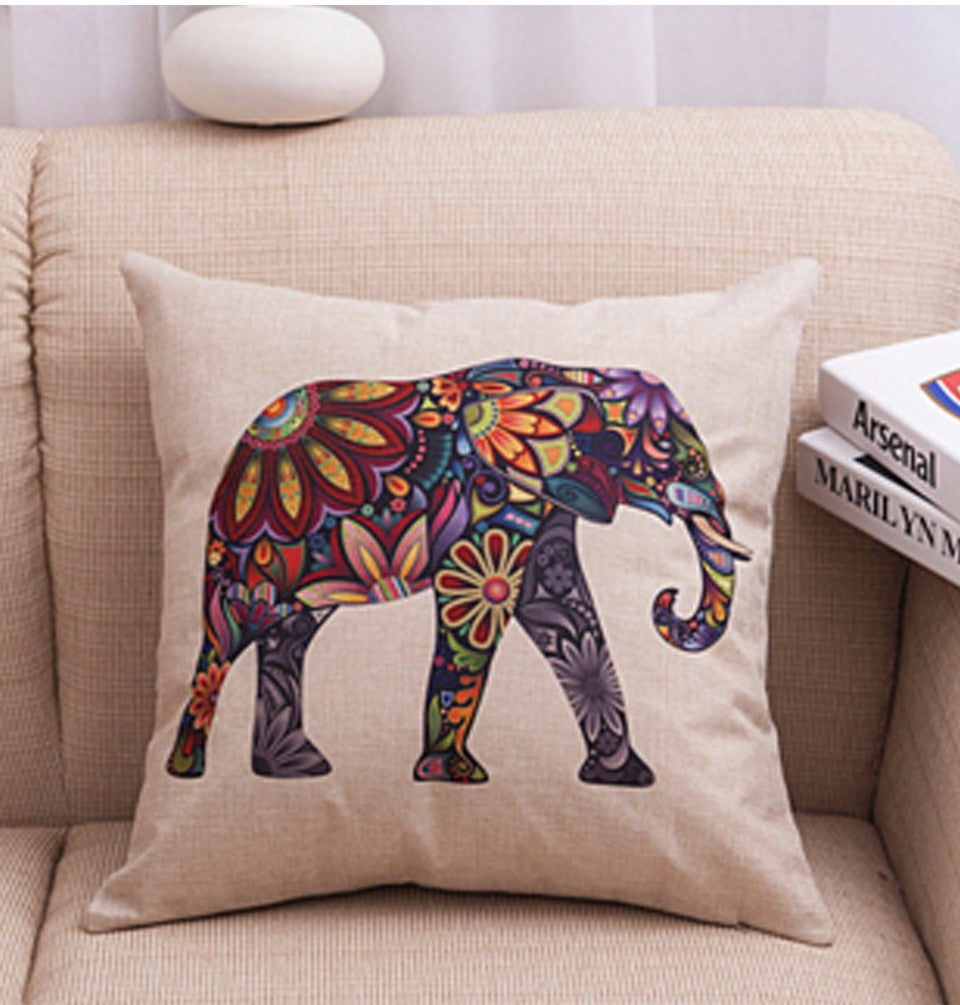 Colorful Flower Elephant Pillow Cover