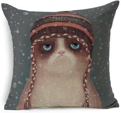 Grumpy Cat With Hat Pillow Cover