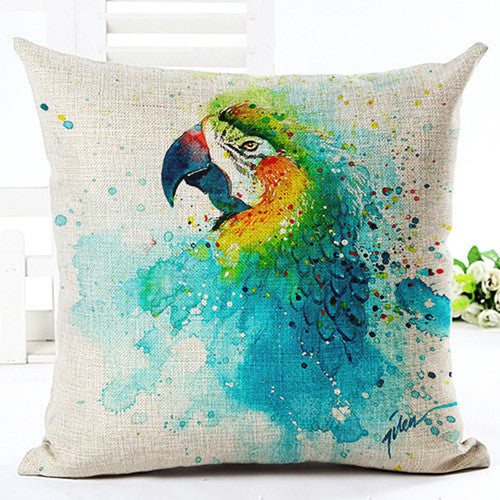 Oil Painting Birds Parrot Decorative Throw Pillowcase
