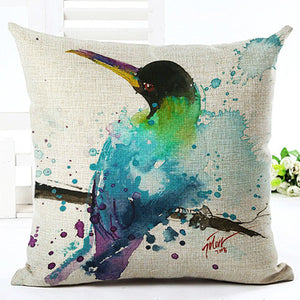 Oil Painting Blue Bird Black Head Decorative Pillowcase