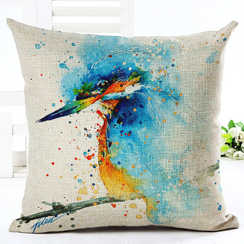 Oil Painting Blue Birds Decorative Grey Pillowcase