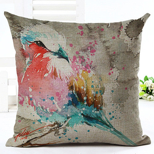 Oil Painting Birds Grey Decorative Throw Pillowcase