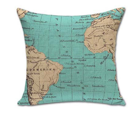 Blue Vintage World Map Pillow Case