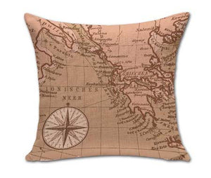 Vintage Yellow World Map With Compass Pillow Case
