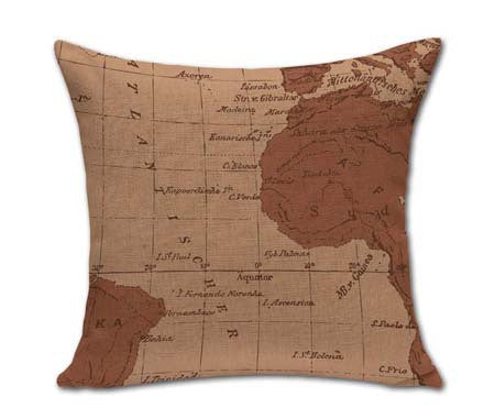 VintageYellow World Map Pillow Cover
