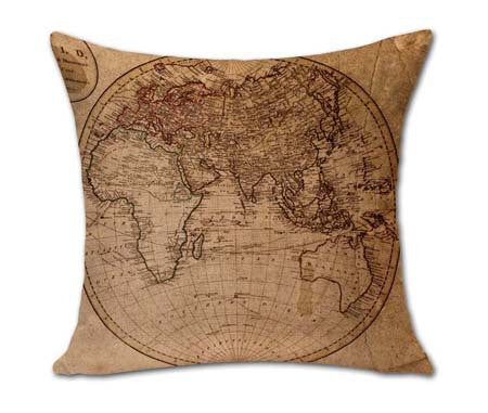 Vintage Yellow Brown World Map Pillow Cover