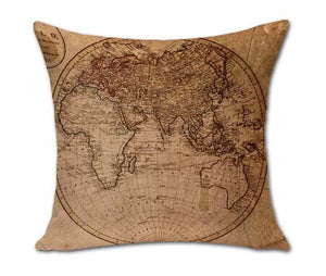 Vintage Yellow Brown World Map Pillow Case
