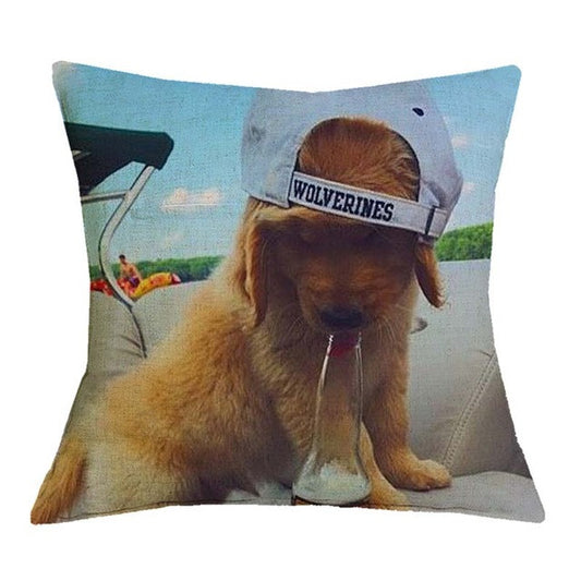 Golden Retriever Baseball Hat Drinking Pillow Covers