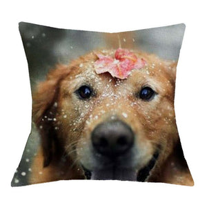 Golden Retriever With Leaves And Snow Pillow Cases