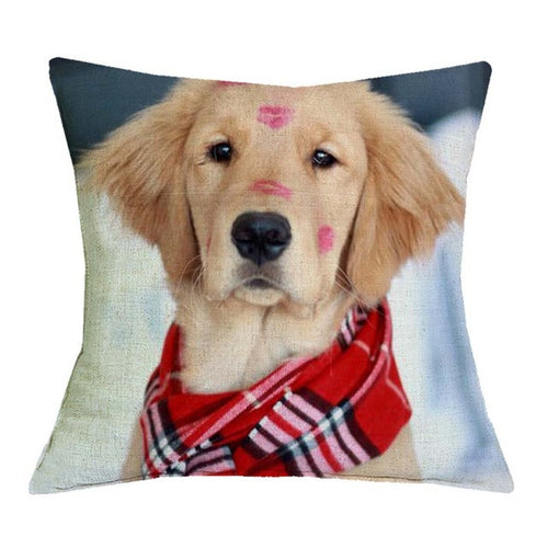 Golden Retriever Kisses With Red Scarf Pillow Cases