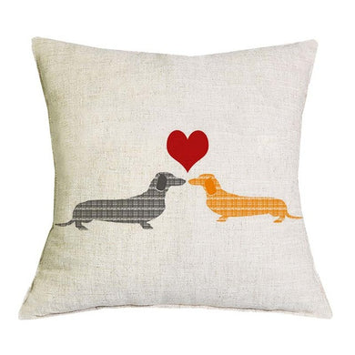 Dachshund Dog in Love Orange And Grey Pillow Cover