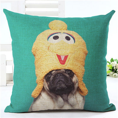 Pug Home Yellow Hat Decorative Pillow Case