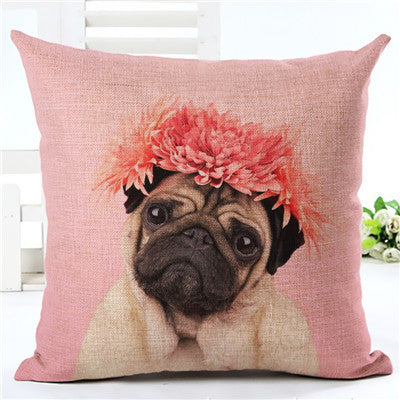 Pug Home Flower Pink Decorative Pillow Cover