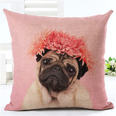 Pug Home Flower Pink Decorative Pillow Cover