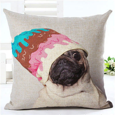 Pug Home Meting Ice Cream Decorative Pillow Case